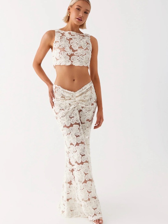 Peppermayo Dresses & Skirts - Peppermayo White Floral Crochet Maxi Skirt